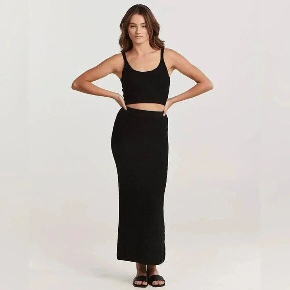 NWT CHARLIE HOLIDAY ANTHROPOLOGIE black grace midi skirt & crop top 2 piece - Picture 1 of 9
